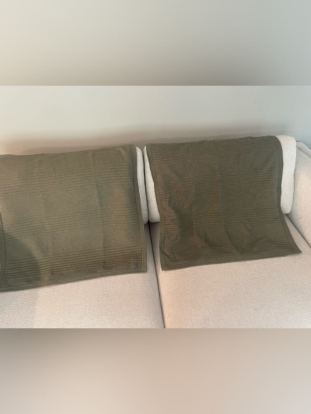 West Elm Olive Textured Cushion Covers - Ribbed Fabric